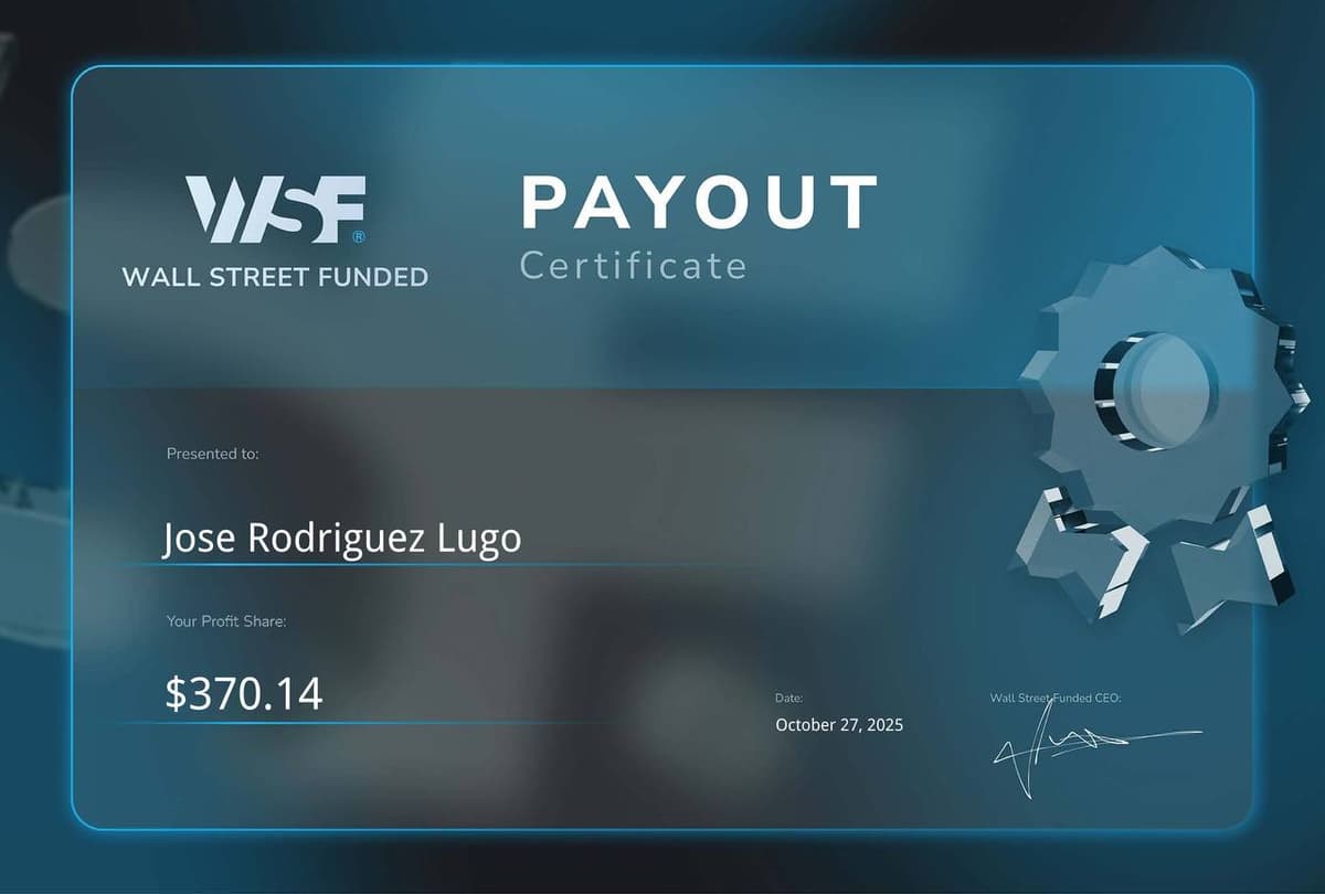 Certificado de payout de Wall Street Funded por $370.14, 27 oct 2025